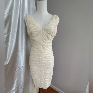 bebe Cream Ruched Mini Dress